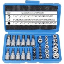 Lot De 34 Douilles Torx Mâles Femelles : E4-e20 T10-t60 Avec Embouts T10-t55 Et Adaptateur 3/8"