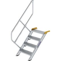 Escalera industrial MUNK – 4 peldaños de aluminio – Altura de plataforma 830 mm – Anchura de peldaños 600 mm – Profundidad de peldaños 240 mm