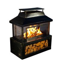 Neo Direct - Neo Black Steel Outdoor Log Burner Fire Pit Chiminea Heater Stove With Mesh Surround And Storage