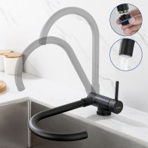 Lonheo Grifo Cocina Abatible De Acero Inoxidable Negro, Grifo De Cocina Plegable En 90 / Giratorio A 360, Fregaderos Monomando De Cocina Para Ventana.