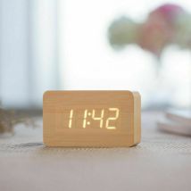 Reloj Despertador Digital De Madera Con Brillo Ajustable, Control De Voz, Led, Pantalla Rectangular, Hora Y Temperatura, Decoración Del Hogar