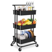 Carrello Portaoggetti A 3 Livelli, Metallo Carrellino Con Ruote Per Ufficio, Soggiorno, Cucina, Contenitore - Nero