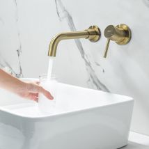 Onece Grifo De Lavabo Montado En La Pared, Grifo Baño De Pared De Latón, Grifos Mezclador Monomando Lavabo Incorporado, Función Frío Y Caliente, 