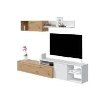 Frs - Mobile Tv Bianco E Rovere, 220x40x44 Cm