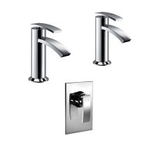 Set Miscelatori Lavabo + Bidet + Incasso Doccia Jacuzzi Rubinetteria Ray Ottone Cromato Per Piletta Click Clack