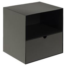 Mesita De Noche Joliet, Pequeña, Negra, Con Cajón Y Estante.