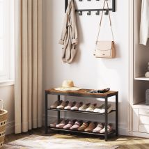 Hoobro - Schuhbank Schuhregal Mit Sitzfläche 3-tier Schuhschrank Metallrahmen Vintage Ebf75hx01