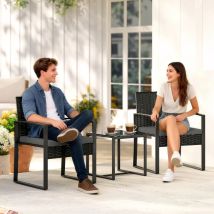 Ensemble Bistrot En Résine Tressée 3 Pièces Avec Fauteuils Et Table, Gris Foncé