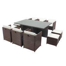 Salón De Jardín Encastrable 10 Personas Resina Trenzada Marrón/ Blanco Miami