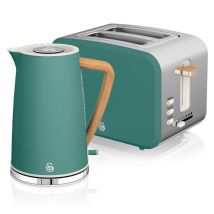 Swan Stp2090greneu Nordic Set Desayuno, Hervidor Agua 1,7 L, Tostadora Ranura Ancha 2 Rebanadas, Diseño Verde