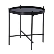 Womo-design - Mesa De Centro Ø43x45 Cm Negro Con Tapa De Cristal Insertada Y Marco De Metal Tablero Redondo Decorativa Mesita Auxiliar Elegante 