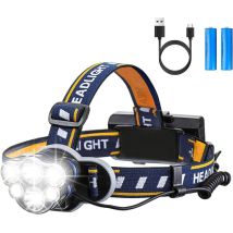 Superhelle Stirnlampe, Wiederaufladbare Led-taschenlampe, Led-stirnlampe Mit 6 Leds, 12000 Lm, 8 Beleuchtungsmodi, Mit Usb-kabel