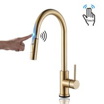 Zamery - Touch Sensor Kitchen Tap Brushed Gold, Touch On Kitchen Mixer Tap With Pull Out Sprayer, 360° Swivel Tap For Kitchen Sink, Kitchen Sink Tap 