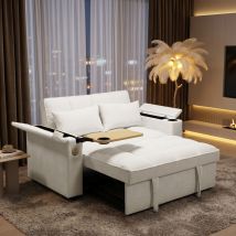 2 Seater Click Clack Sofa Bed With Pull Out, 2 Pillows,futon Sofa Recliner, With Cup Holders And Hidden Table, Usb & Type-c, 3-gear Back Angle 