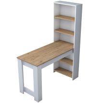 Mesa De Cocina Con Estante De Almacenamiento Integrado Blanco Y Decorado En Madera L120 Cm