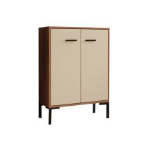 Kleiner Schrank 2 Türen Aufbewarungsschrank Beistellschrank 60x84x30cm Modelo Lander L15 Farbe Walnuss Ambar Und Beige