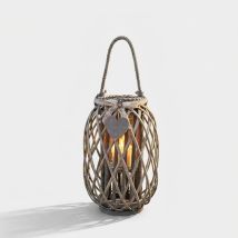 Farol Decorativo De Mimbre Y Vidrio Lison