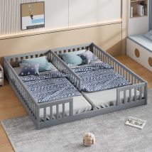 Letto Bambini 90x200cm Letto Per 2 Lettino Con Sponde Barriera Sicurezza Mdf Grigio Protezione Anticaduta Per Adolescenti(senza Materasso)