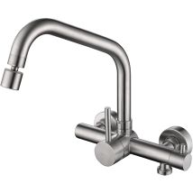 Grifo Cocina De Pared Con 2 Modos, Con Interfaz De Lavavajillas 3/4', Mezclador Cocina Con Rociador De Caño Giratorio, Grifos Monomando Giratorio De 