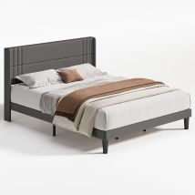 Lit Double Bealife 180 X 200 Cm Avec Tête De Lit Revêtement En Lin Structure En Bois Et Métal Avec 20 Cm De Rangement Gris Foncé