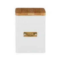 Typhoon – Otto Square White Tea Storage Canister – 1.6 L – Bamboo Lid – 100% Recycled Steel