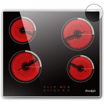 Cooksir Plaque Vitrocéramique 4 Feux, Cadre En Bord Inox, Plaque De Cuisson Électrique Encastrable 60cm, 6000w, Minuterie, Sécurité Enfants, 