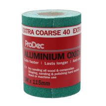 Prodec 5m Roll 40 Grit Extra Coarse Grade Green Aluminium Oxide Abrasive Sanding Paper For Sanding Wood, Paint, Plaster, Filler, Metal And More, 115mm