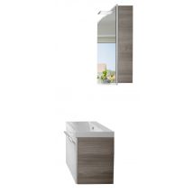 Fackelmann Lima Badmöbel Set 3 Teile / Gussmarmor Waschbecken / Waschbeckenunterschrank Mit 2 Türen / Led Spiegelschrank / Badschrank Mit Soft-close /