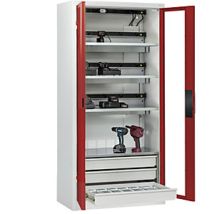 Armario de seguridad para carga de baterías Comfort – 3 cajones – 4 baldas – Acero galvanizado – Color rojo rubí
