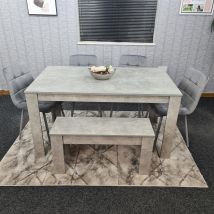 Dining Table And 4 Chairs With Bench Stone Grey Effect Wood Table 4 Grey Leather Chairs Dining Room