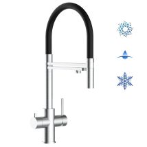 Rubinetto 5 Vie Miscelatore Lavello Cucina In Acciaio Inox Spazzolato - Canna Nera Movibile E Doccia 2 Getti Staccabile - Acciaio Chirurgico Aisi 316