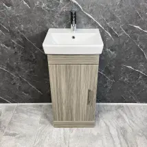 Roca 450mm Vanity Unit With Ceramic Basin In Wood Finish 1 Door Cloakroom, With Tap