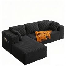 Canapé D'Angle En L Bealife Modulable Coussin En Velours Côtelé Sans Installation Pour Salon Bureau Chambre Coin Lecture Noir