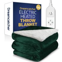 Dreamcatcher Sherpa Fleece Electric Heated Throw Over Blanket Double Polyester 160cm X 120cm Green