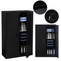 Armadio per archiviazione Nero – 140x90x40 cm – Acciaio verniciato a polvere – Serratura a cilindro – AREBOS