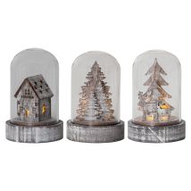 Eglo Led Weihnachtsdeko, 3er-set Deko-glasglocken, Winterlandschaft Batteriebetrieben Mit Licht, Tischdeko Weihnachten Aus Rustikalem Holz Und Glas, 