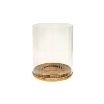 Amelia Ribbed Candle Holder - Wood/glass - L16 X W16 X H19.5 Cm - Natural