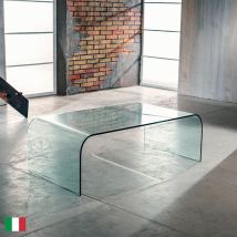 Tavolino Da Caffè In Vetro Curvato Trasparente L 120/130 Made In Italy - Ponte Ponte 120