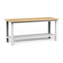 Banco Da Lavoro Garage Fisso Fami "work" In Legno Di Faggio E Lamiera Grigio Chiaro 200x75x88,2 Cm