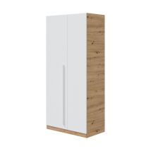Garderobe Abilene, Schlafzimmer Kleiderschrank Mit 2 Flügeltüren, Schrank Mit 3 Einlegeböden Und Kleiderstange, Cm 90x52h200, Geknotete Eiche Und Weiß