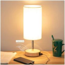 Nachttischlampe Mit Usb-ladeanschlüssen, Touch-steuerung, 3 Farbtemperaturen Und Vollständig Dimmbarer Minimalistischer Tischlampe, 5-w-e27-led-lampen
