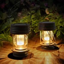 Vtizikl Lot De 2 Lanternes Solaires À Suspendre Pour Jardin - Lampes Solaires À Led Vintage À Suspendre Avec Poignée Pour Allée, Cour, Patio, Arbre, 