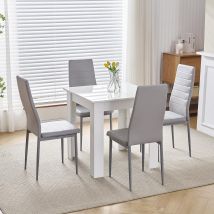 Niceme - 75x75cm Square Dining Table And Chairs Set, Small Dining Room Set High Gloss Dining Table With Chairs Home Furniture (grey Faux Leather, 