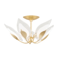 Plafonnier Blossom Feuille d'or semi-affleurante à 5 lumières – Verre – IP20 – E14 – Hudson Valley
