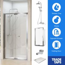 Synergy - Designer Chrome Folding Door 700 X 700mm, Tray, Waste & Trisen Shower Set En-suite