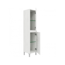 Mueble De Baño De Pie De 80 Cm En Madera De Roble Blanco Con Lavabo Y Espejo - Francia - Con Columna Espejo Y Lámpara Led