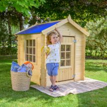 Timbela - Casa De Madera Para Niños Exterior (sin Piso) - Casetas De Jardín Para Niños - 111 X 113x A121 Cm (tetto-colore Azul) M570m-1