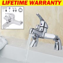 Briefness - Bath Filler Taps Mixer With Shower Attachment Set Bathroom Tub Tap Deck Mounted Handheld Shower Mixers Dual Lever Chrome Brass