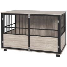 Pawhut Hundekäfig Für Zuhause, Hundehütte, Rutschfest Haustierkäfig, Hundebox Mit Türen, Hundehaus Für Bis Große Hunde, Walnuss, 100 X 60 X 68 Cm