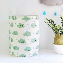 Langray - Kids Toy Storage Basket, Large Foldable Laundry Basket Cotton Storage Box With Handle - Green Clouds, White